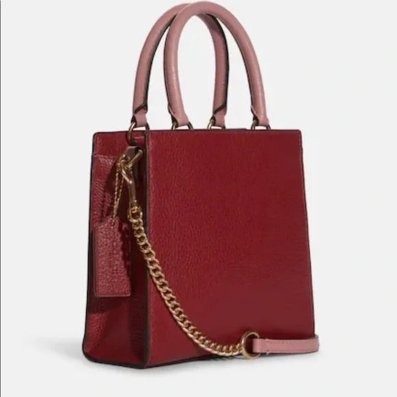 NEW Coach Mini Pepper Leather Crossbody Satchel Bag Red Pink White Small C6778 - Picture 9 of 15